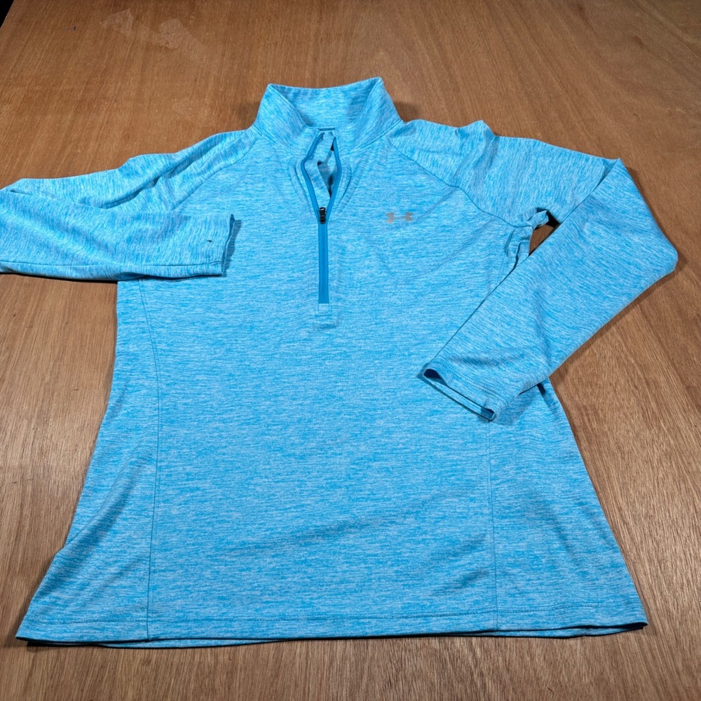 Under Armour 1/4 Zip Pullover Women Large Blue HeatGear Space Dye Active Top